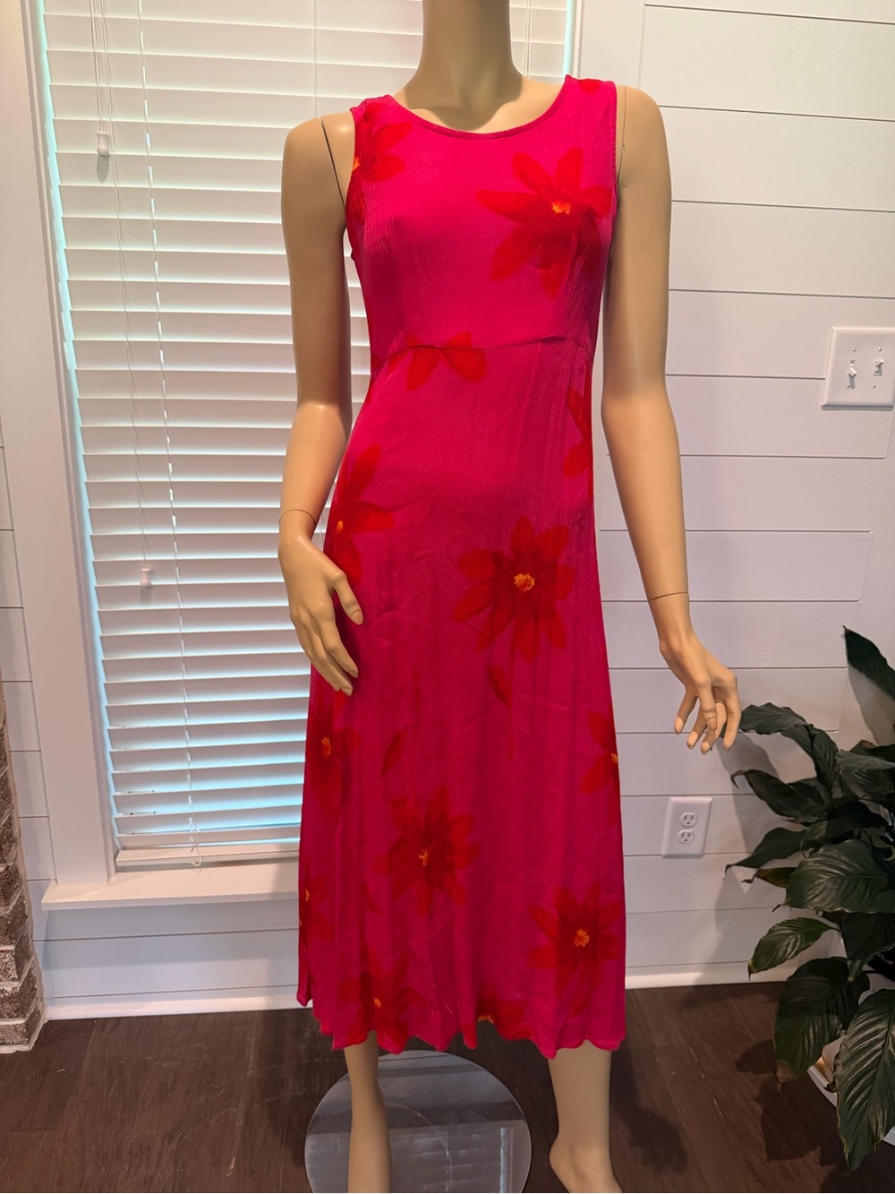 karin stevens Hot Pink Midi Dress with Red Floral Accents
